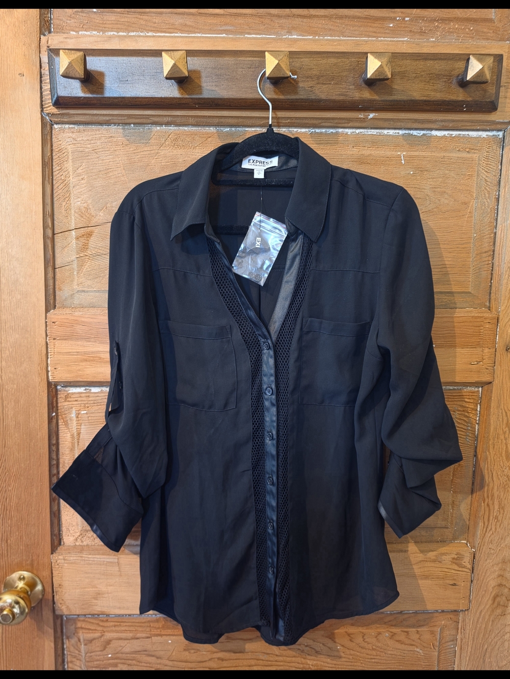 Express Black Women's Button-Down Shirt with Mesh Trim